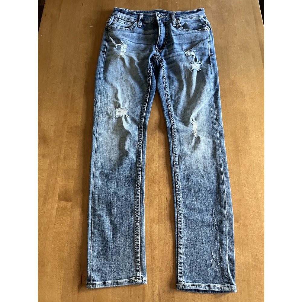BKE Buckle Mason‎ Tapered Mens 28x33 Distressed Blue Denim Jeans